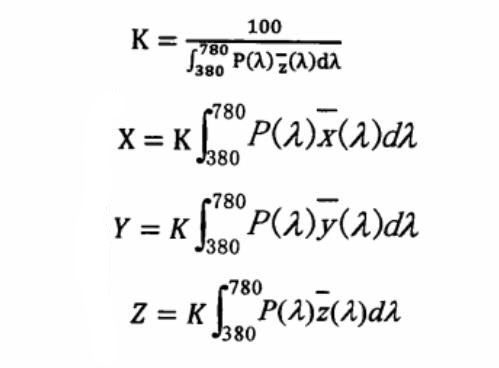 CIE三刺激值计算式